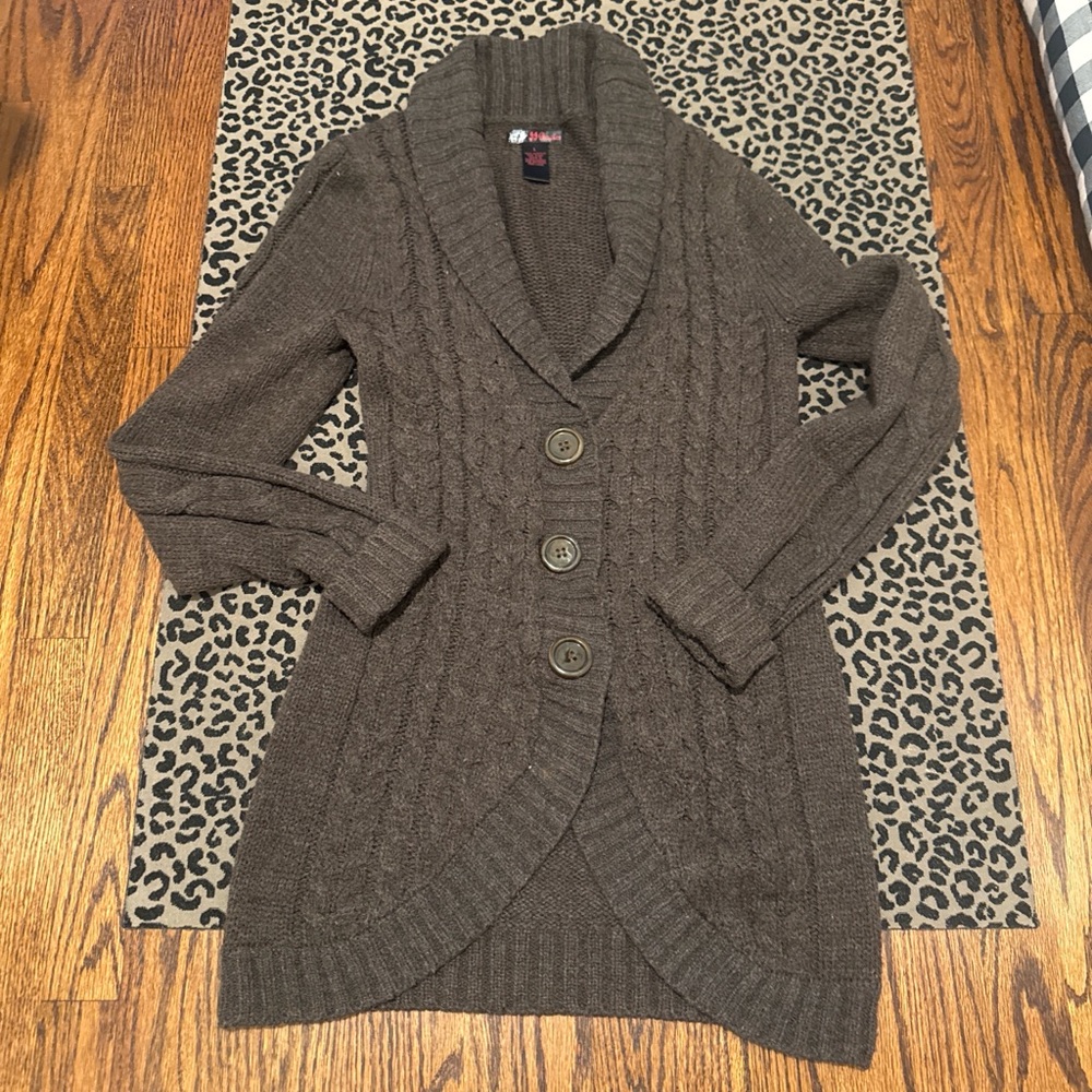 Shawl Collar Cable Knit Cardigan Sweater - Brown